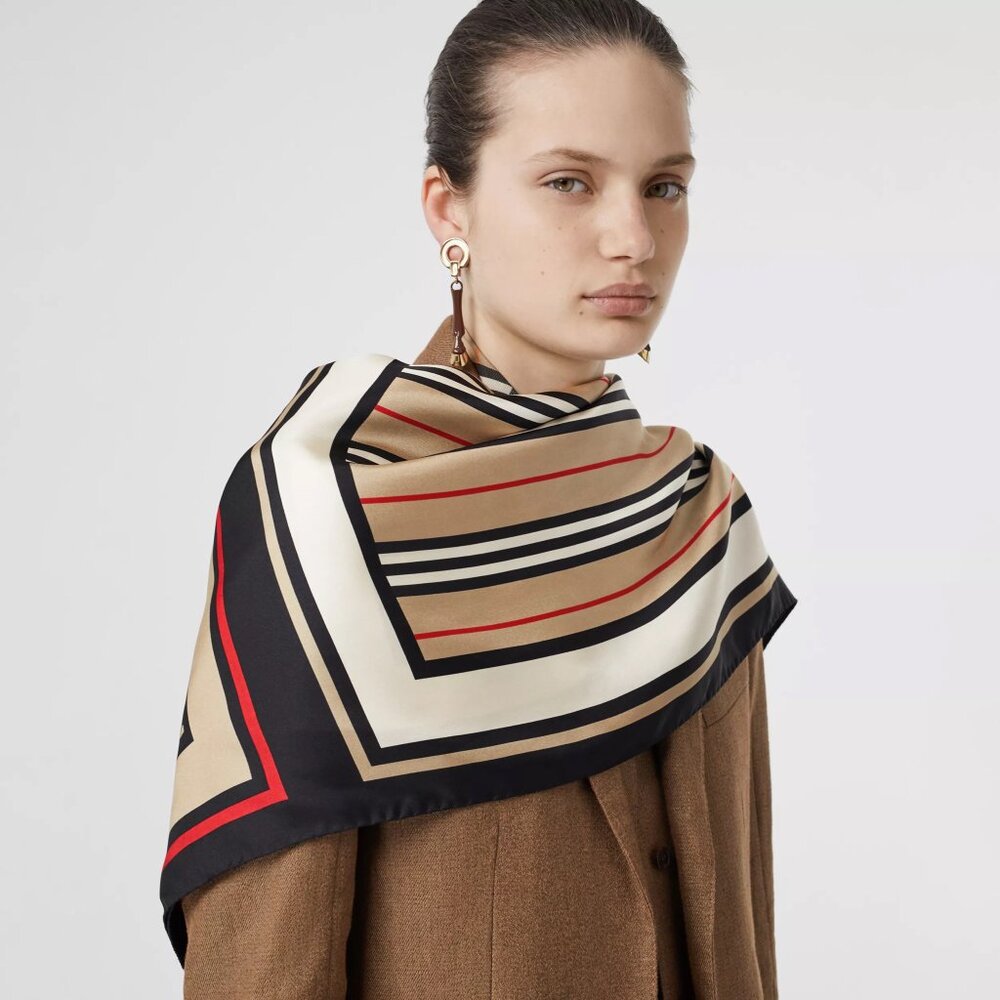Burberry Montage Print Silk Twill Scarf Archive Beige